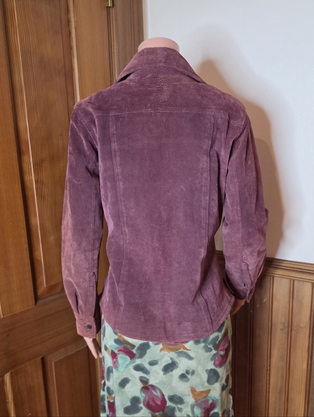 A.M.I. Y2K 90s Plum Suede Leather Jacket Small - Picture 5 of 6